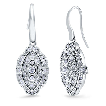 Drop Dangle Earrings Round Simulated Cubic Zirconia 925 Sterling Silver (18mm)